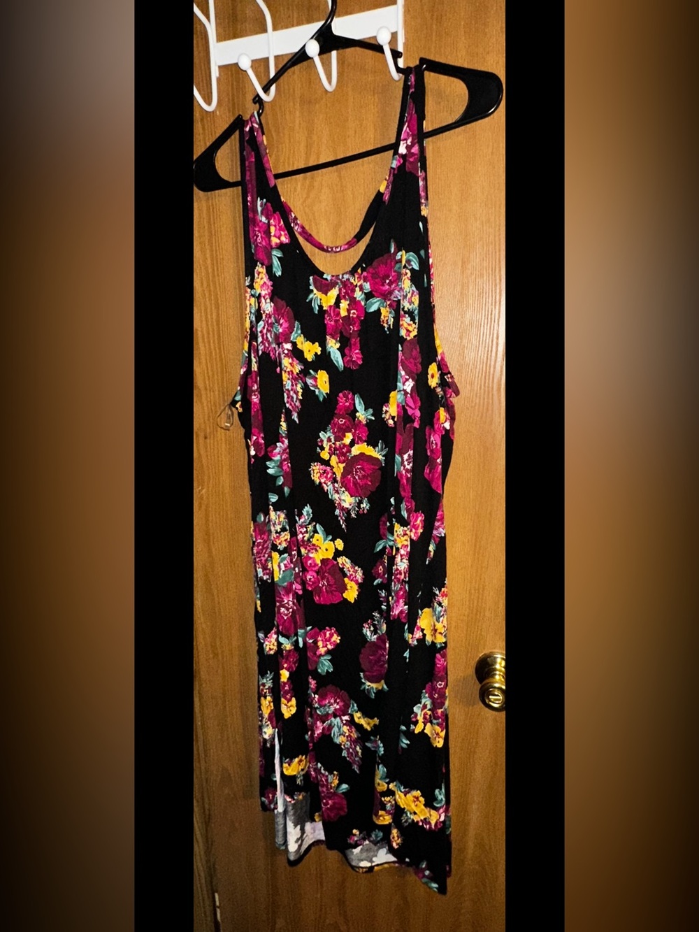 SOLD - Black Floral Dress with Pink & Yellow Blooms 3x